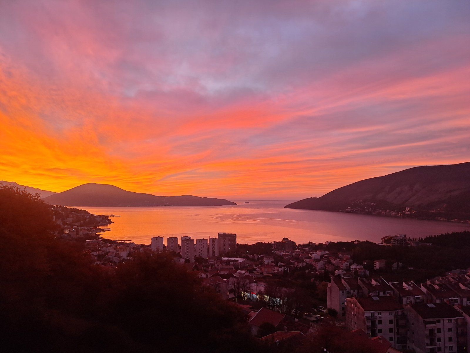 Sunset over Herceg Novi and the Bay of Kotor